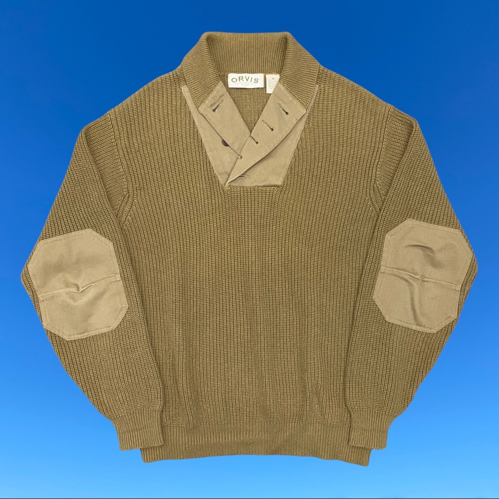Orvis Button Shawl Collar Army Military Style Olive Drab Heavy Sweater size: M